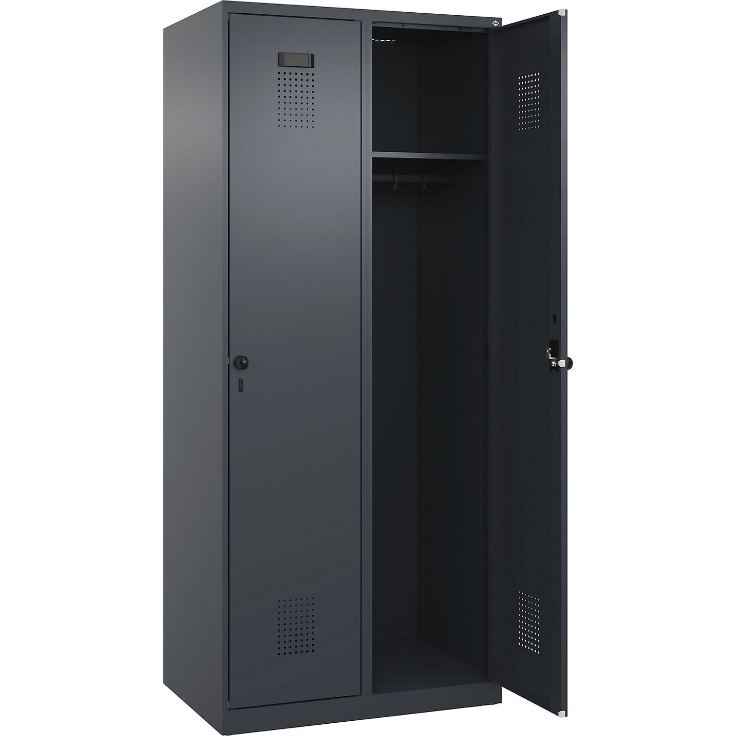 Evolo PLUS locker, 2 compartments, grey, W 800 mm, with floor glides, rotary bolt.
