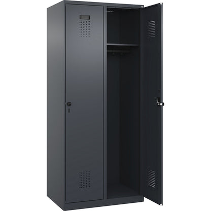 Evolo PLUS locker, 2 compartments, grey, W 800 mm, with floor glides, rotary bolt.
