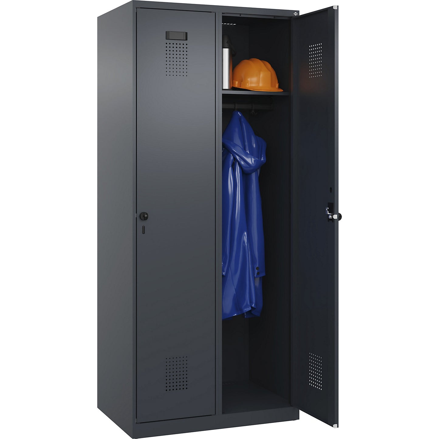 Evolo PLUS locker, 2 compartments, grey, W 800 mm, with floor glides, rotary bolt.