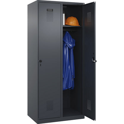 Evolo PLUS locker, 2 compartments, grey, W 800 mm, with floor glides, rotary bolt.