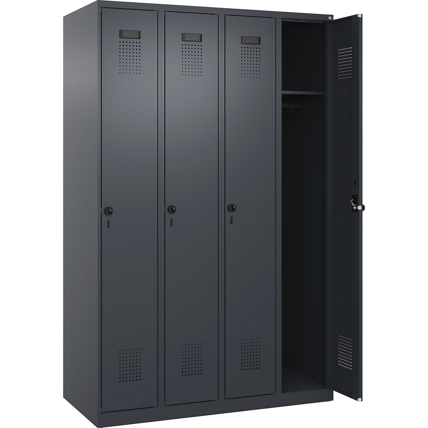 Evolo PLUS locker, 4 compartments, grey, W 1200 mm, with floor glides, rotary bolt.