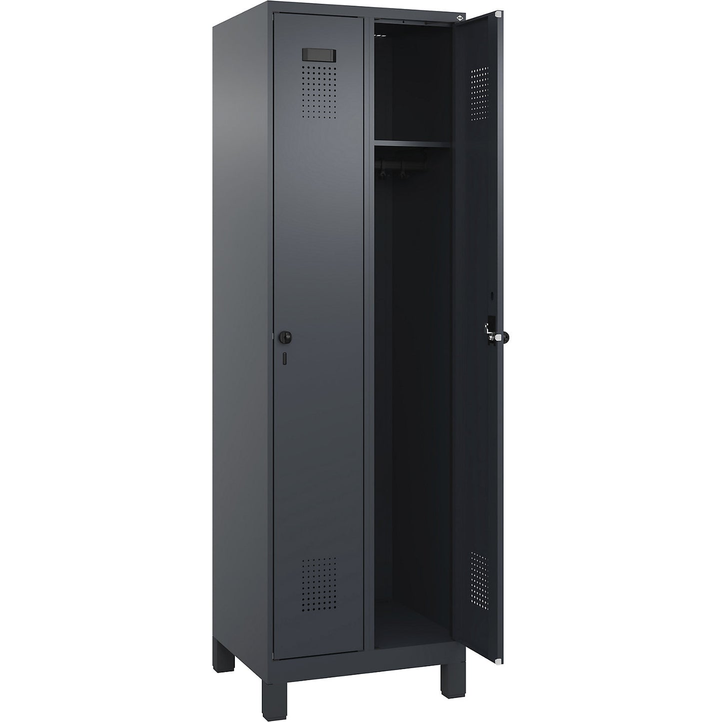 Evolo PLUS locker, 2 compartments, grey, W 600 mm, with wide feet, rotary bolt.
