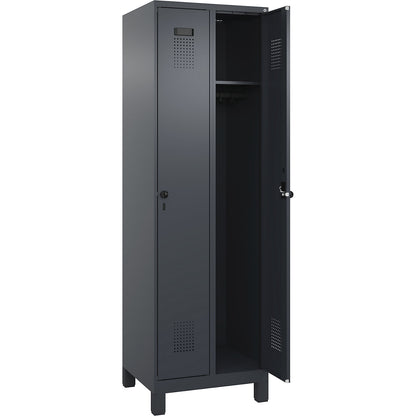 Evolo PLUS locker, 2 compartments, grey, W 600 mm, with wide feet, rotary bolt.
