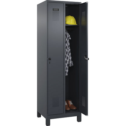 Evolo PLUS locker, 2 compartments, grey, W 600 mm, with wide feet, rotary bolt.