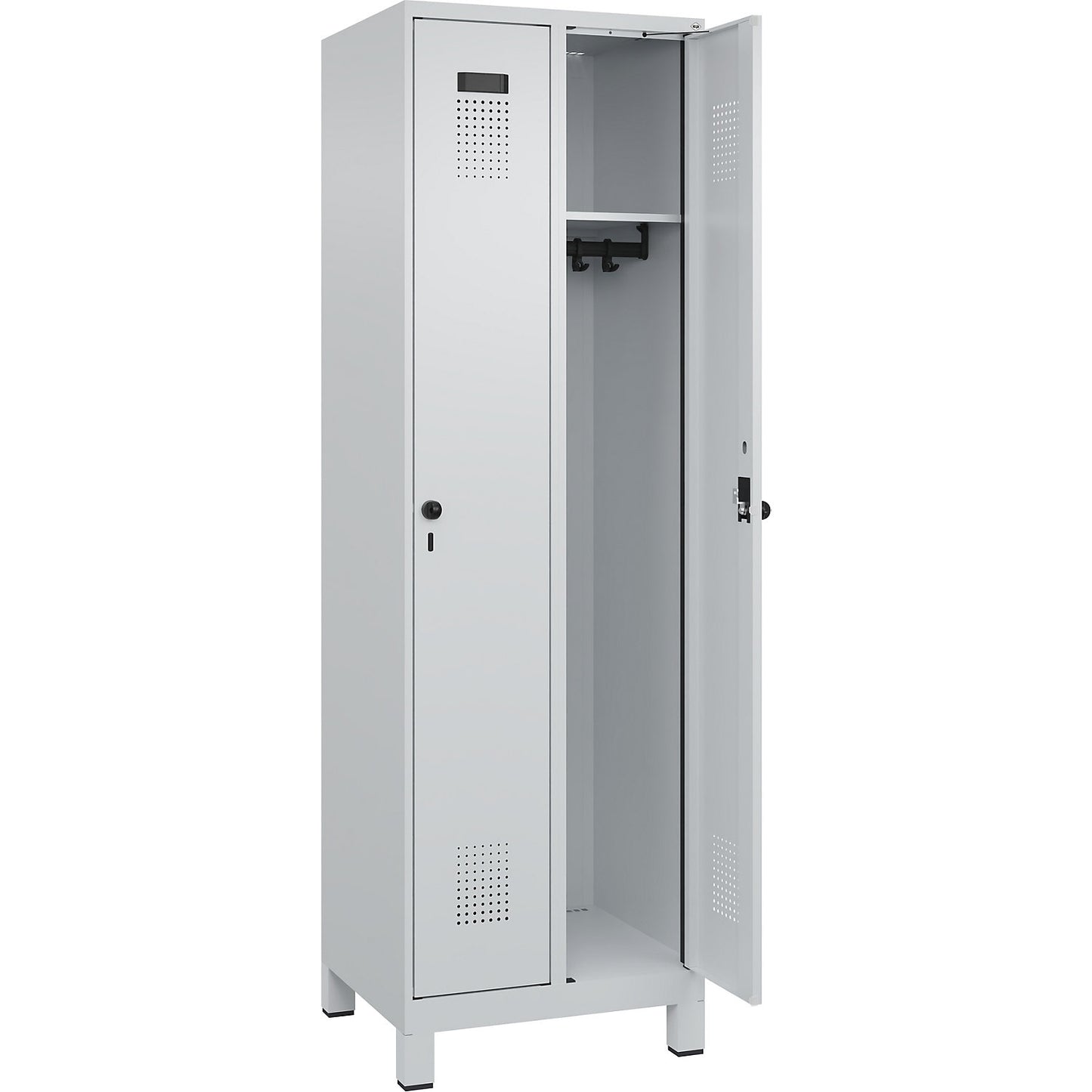Evolo PLUS locker, 2 compartments, light grey, W 600 mm, with wide feet, rotary bolt.