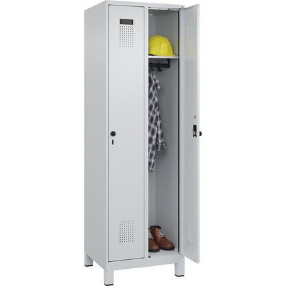 Evolo PLUS locker, 2 compartments, light grey, W 600 mm, with wide feet, rotary bolt.