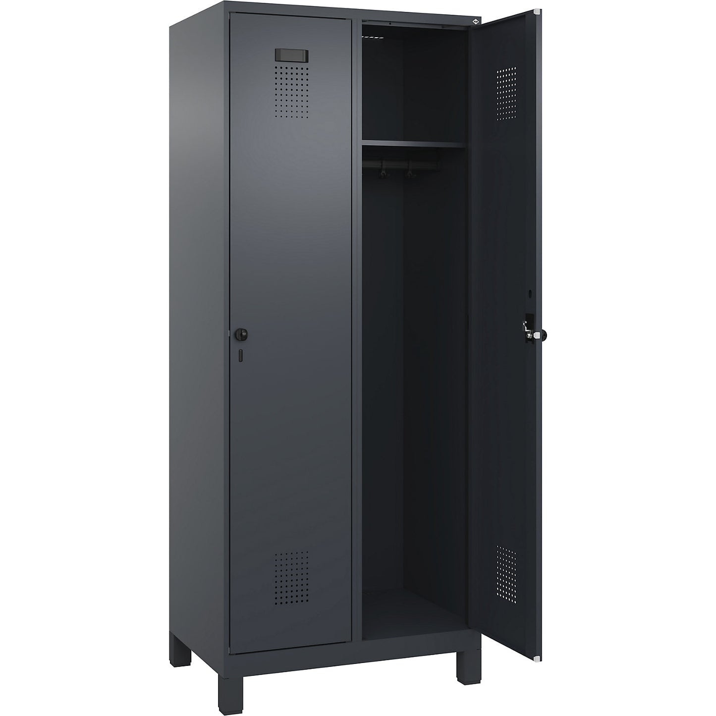 Evolo PLUS locker, 2 compartments, grey, W 800 mm, with wide feet, rotary bolt.