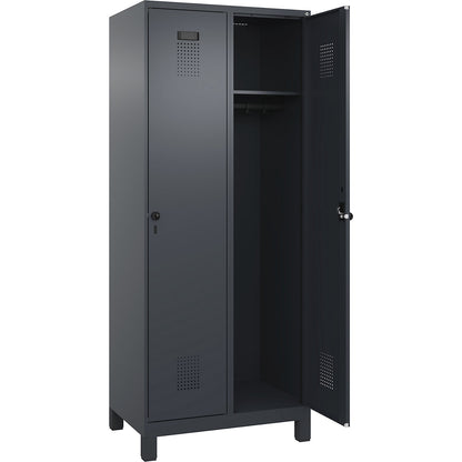Evolo PLUS locker, 2 compartments, grey, W 800 mm, with wide feet, rotary bolt.