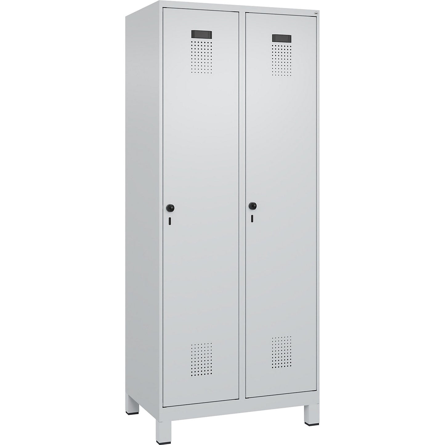Evolo PLUS locker, 2 compartments, light grey, W 800 mm, with wide feet, rotary bolt.