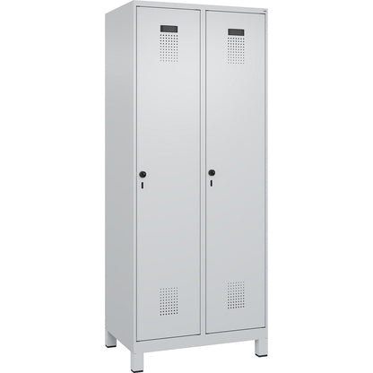 Evolo PLUS locker, 2 compartments, light grey, W 800 mm, with wide feet, rotary bolt.
