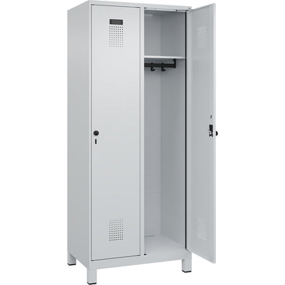 Evolo PLUS locker, 2 compartments, light grey, W 800 mm, with wide feet, rotary bolt.