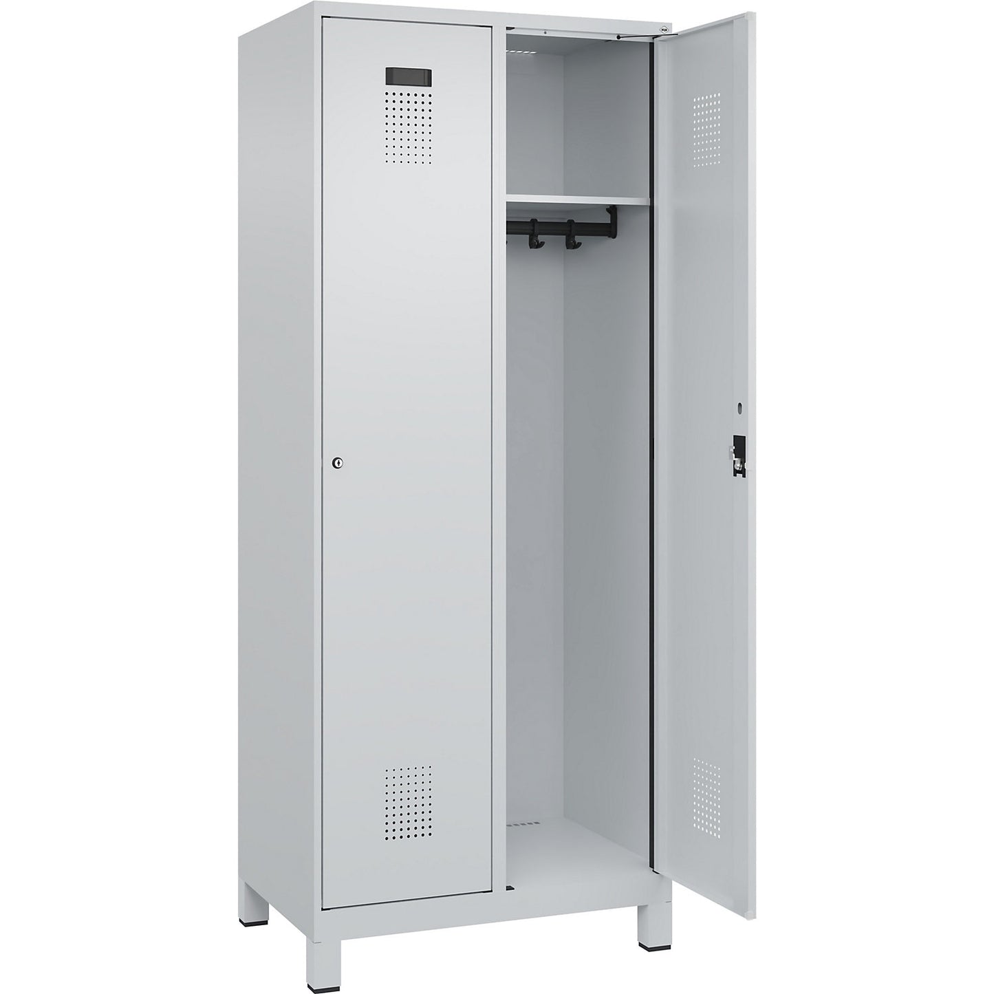 Evolo PLUS locker, 2 compartments, light grey, W 800 mm, with wide feet, cylinder lock.