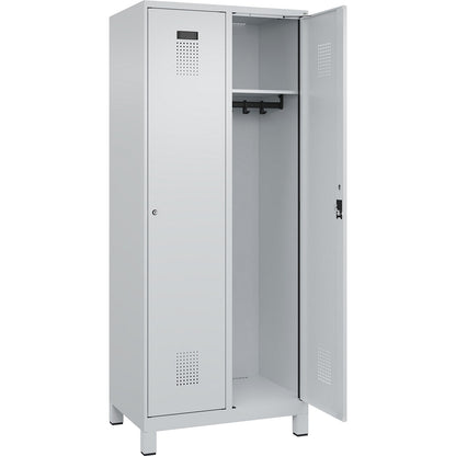 Evolo PLUS locker, 2 compartments, light grey, W 800 mm, with wide feet, cylinder lock.