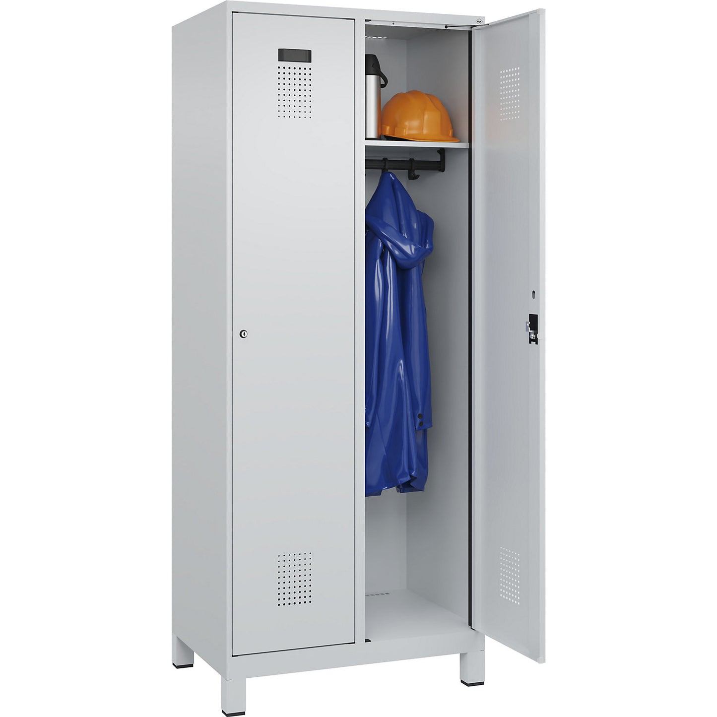 Evolo PLUS locker, 2 compartments, light grey, W 800 mm, with wide feet, cylinder lock.