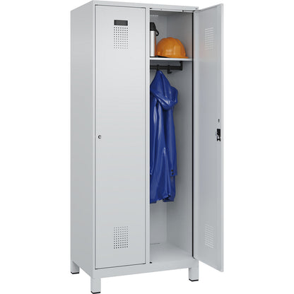 Evolo PLUS locker, 2 compartments, light grey, W 800 mm, with wide feet, cylinder lock.
