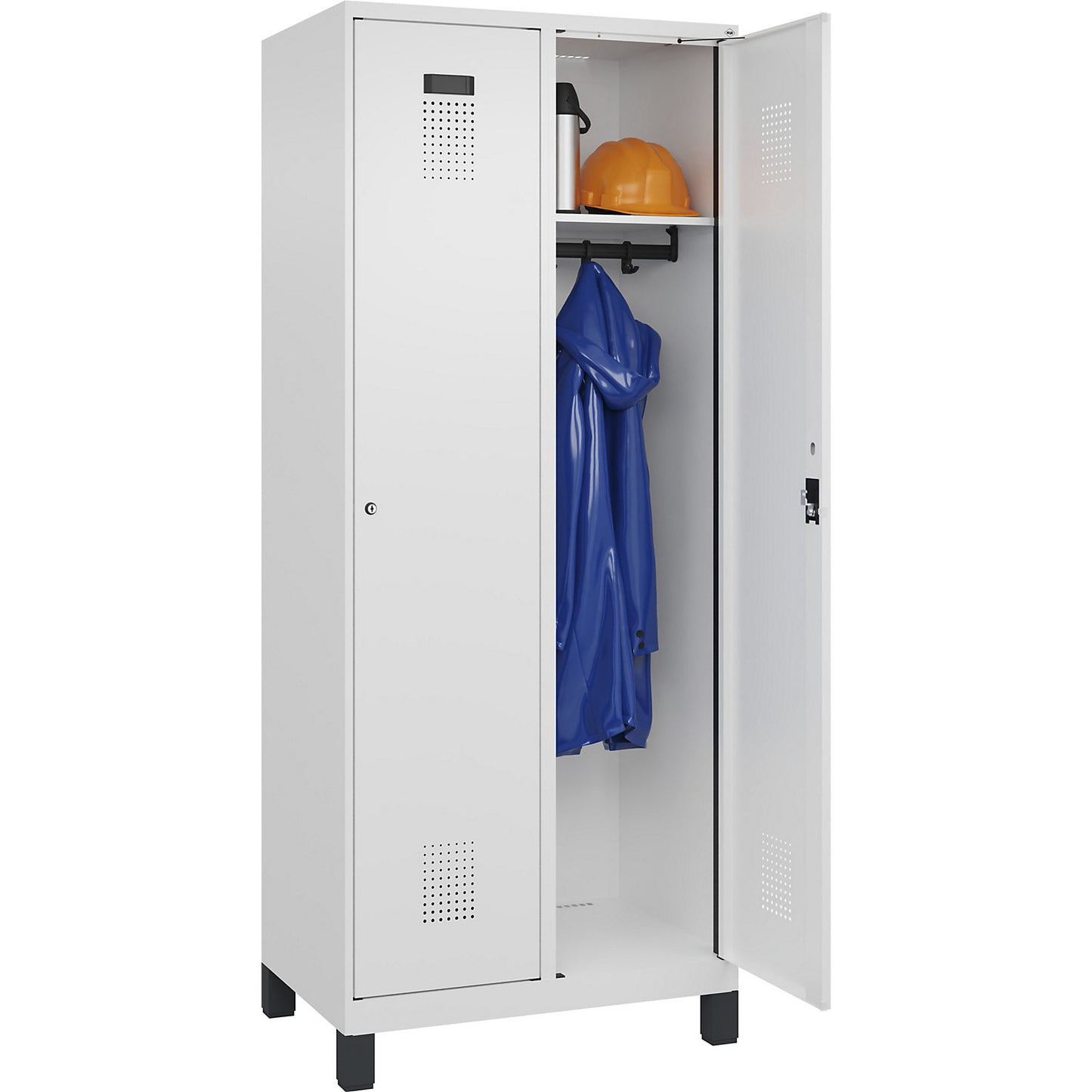 Evolo PLUS locker, 2 compartments, traffic white, W 800 mm, with wide feet, cylinder lock.