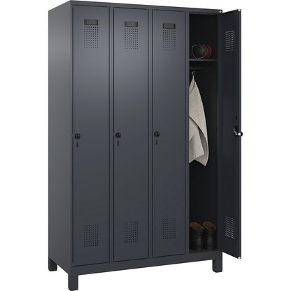 Evolo PLUS locker, 4 compartments, grey, W 1200 mm, with wide feet, rotary bolt.