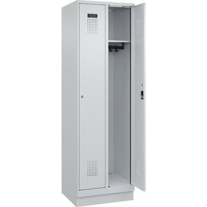 Evolo PLUS locker, 2 compartments, light grey, W 600 mm, with base plinth, cylinder lock.