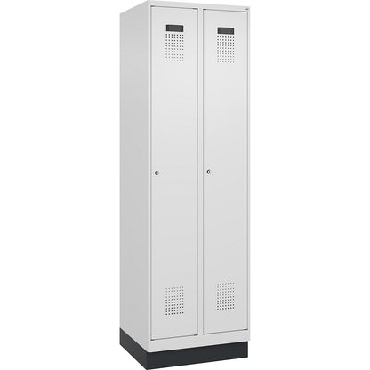Evolo PLUS locker, 2 compartments, traffic white, W 600 mm, with base plinth, cylinder lock.