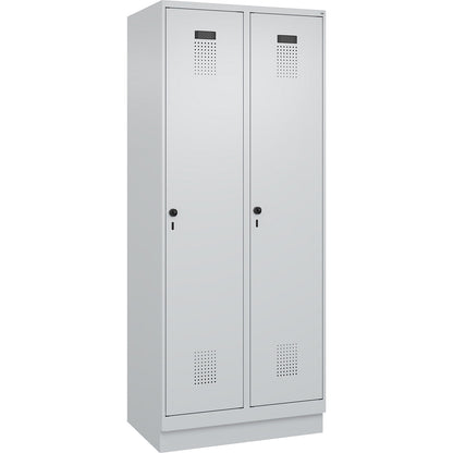 Evolo PLUS locker, 2 compartments, light grey, W 800 mm, with base plinth, rotary bolt.
