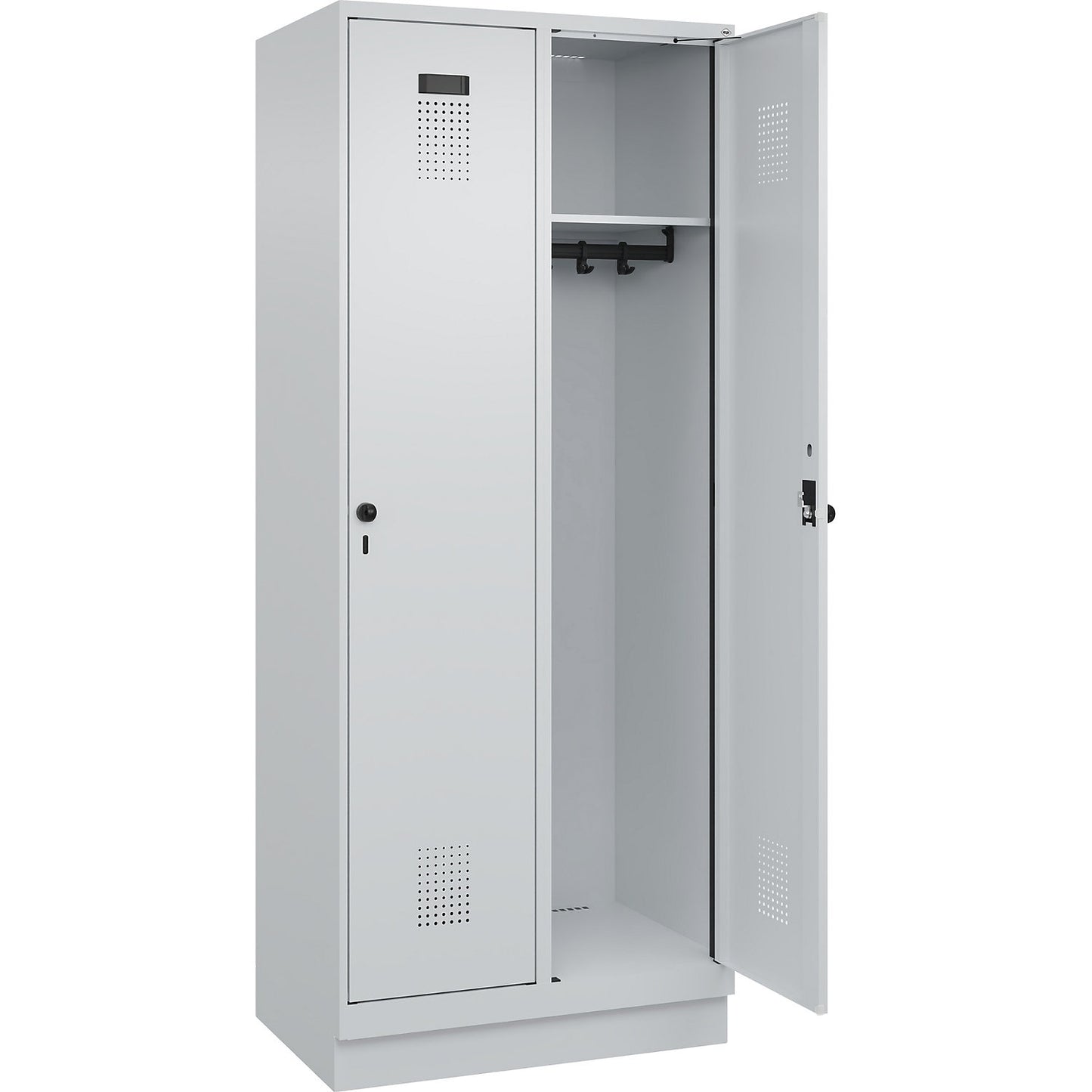 Evolo PLUS locker, 2 compartments, light grey, W 800 mm, with base plinth, rotary bolt.