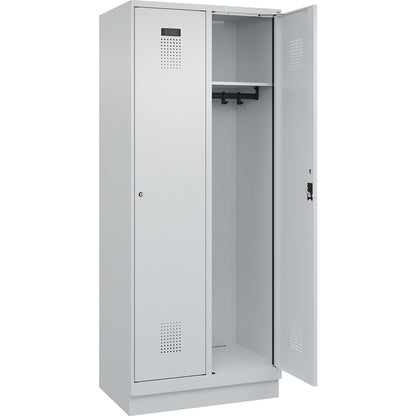 Evolo PLUS locker, 2 compartments, light grey, W 800 mm, with base plinth, cylinder lock.