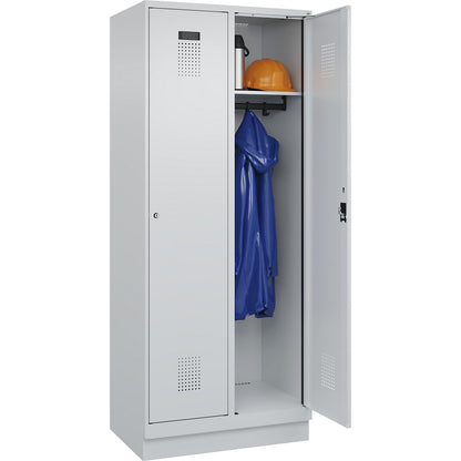 Evolo PLUS locker, 2 compartments, light grey, W 800 mm, with base plinth, cylinder lock.
