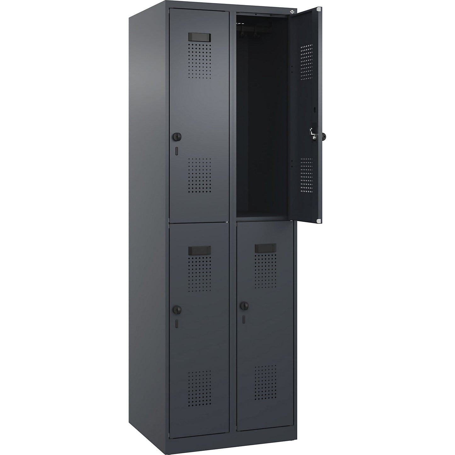 Evolo PLUS double deck clothes locker, 2 compartments, grey, W 600 mm, with floor glides, rotary bolt.