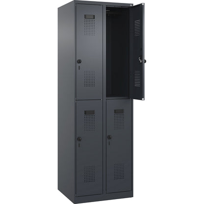 Evolo PLUS double deck clothes locker, 2 compartments, grey, W 600 mm, with floor glides, rotary bolt.