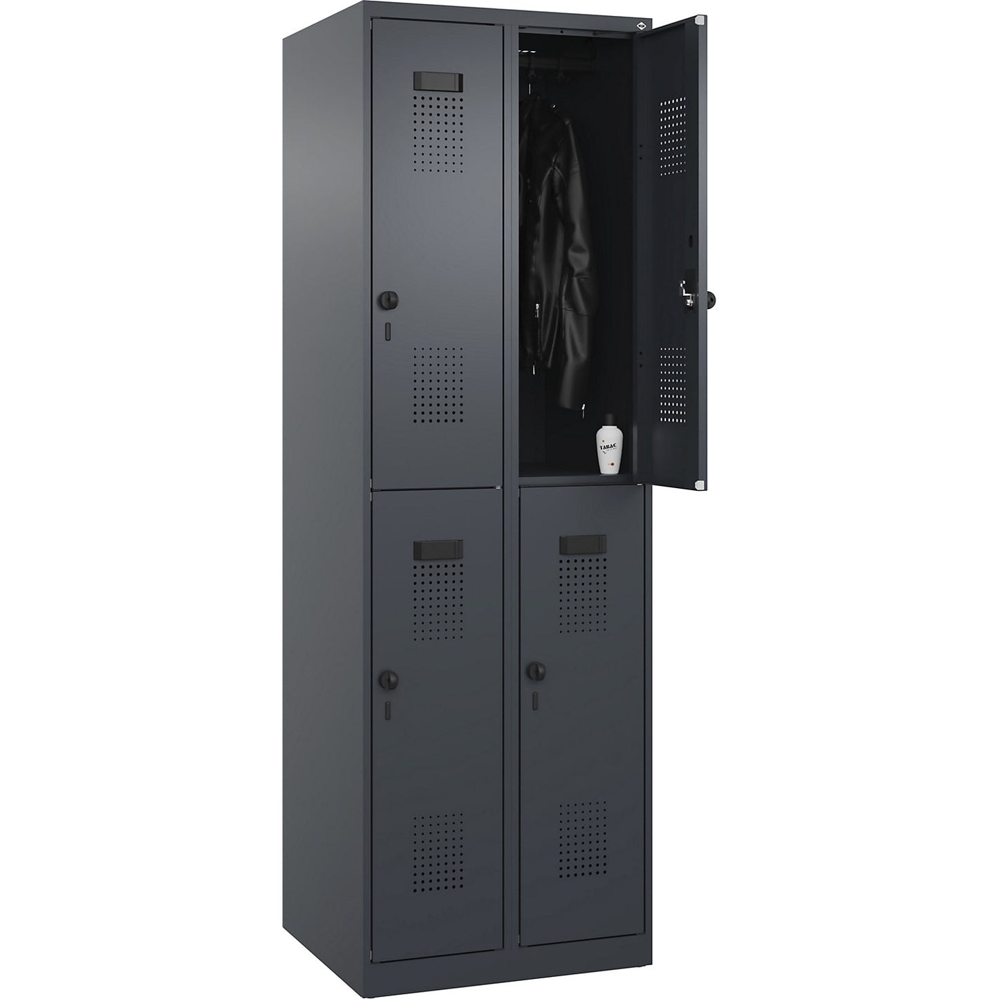 Evolo PLUS double deck clothes locker, 2 compartments, grey, W 600 mm, with floor glides, rotary bolt.