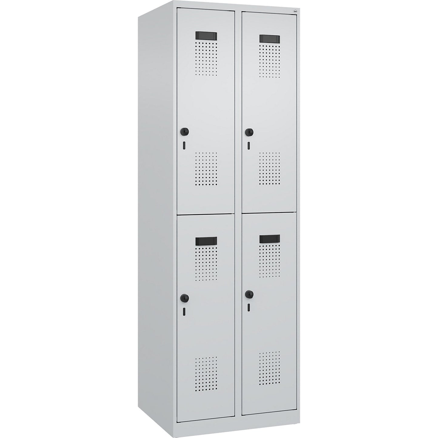 Evolo PLUS double deck clothes locker, 2 compartments, light grey, W 600 mm, with floor glides, rotary bolt.