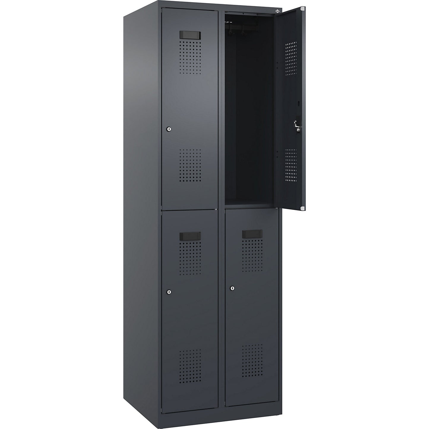 Evolo PLUS double deck clothes locker, 2 compartments, grey, W 600 mm, with floor glides, cylinder lock.