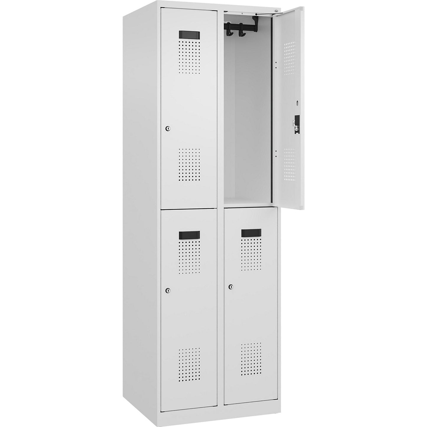 Evolo PLUS double deck clothes locker, 2 compartments, traffic white, W 600 mm, with floor glides, cylinder lock.