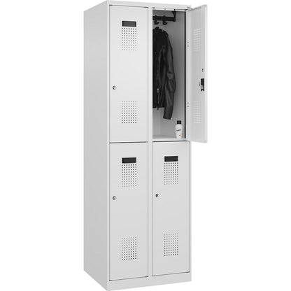 Evolo PLUS double deck clothes locker, 2 compartments, traffic white, W 600 mm, with floor glides, cylinder lock.