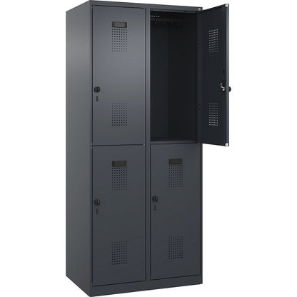 Evolo PLUS double deck clothes locker, 2 compartments, grey, W 800 mm, with floor glides, rotary bolt.