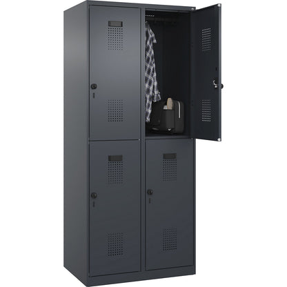 Evolo PLUS double deck clothes locker, 2 compartments, grey, W 800 mm, with floor glides, rotary bolt.