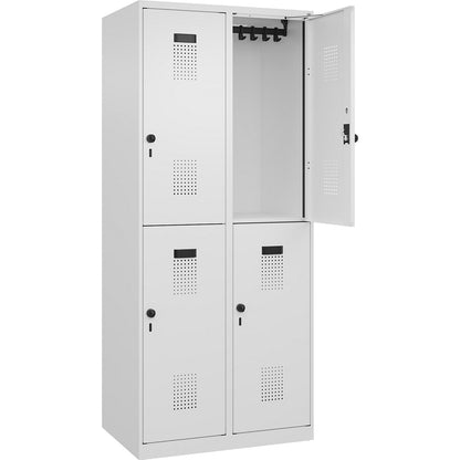 Evolo PLUS double deck clothes locker, 2 compartments, traffic white, W 800 mm, with floor glides, rotary bolt.