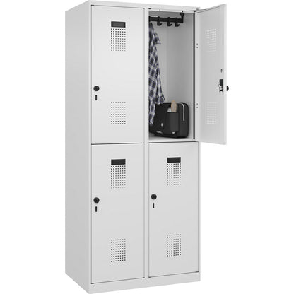 Evolo PLUS double deck clothes locker, 2 compartments, traffic white, W 800 mm, with floor glides, rotary bolt.