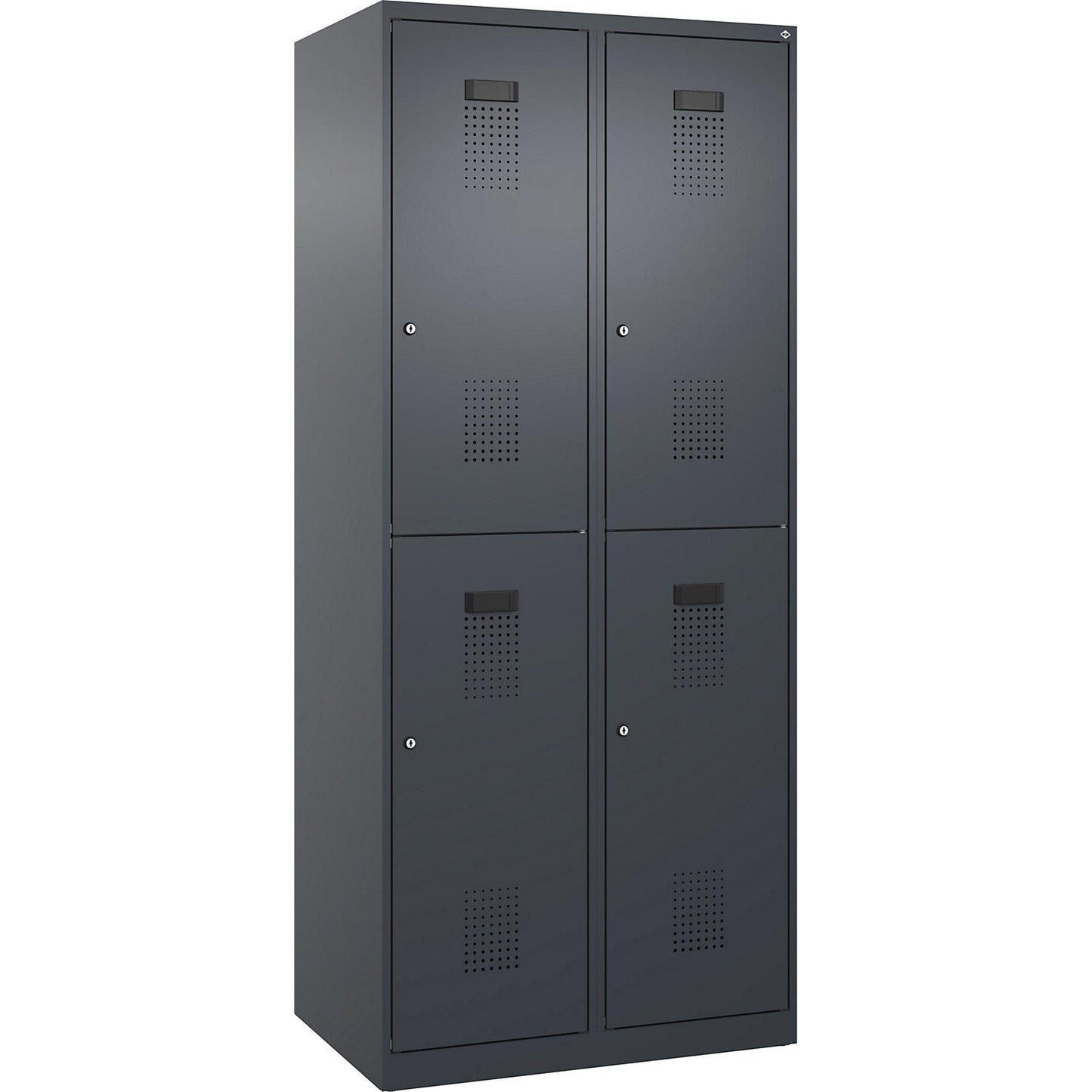Evolo PLUS double deck clothes locker, 2 compartments, grey, W 800 mm, with floor glides, cylinder lock.