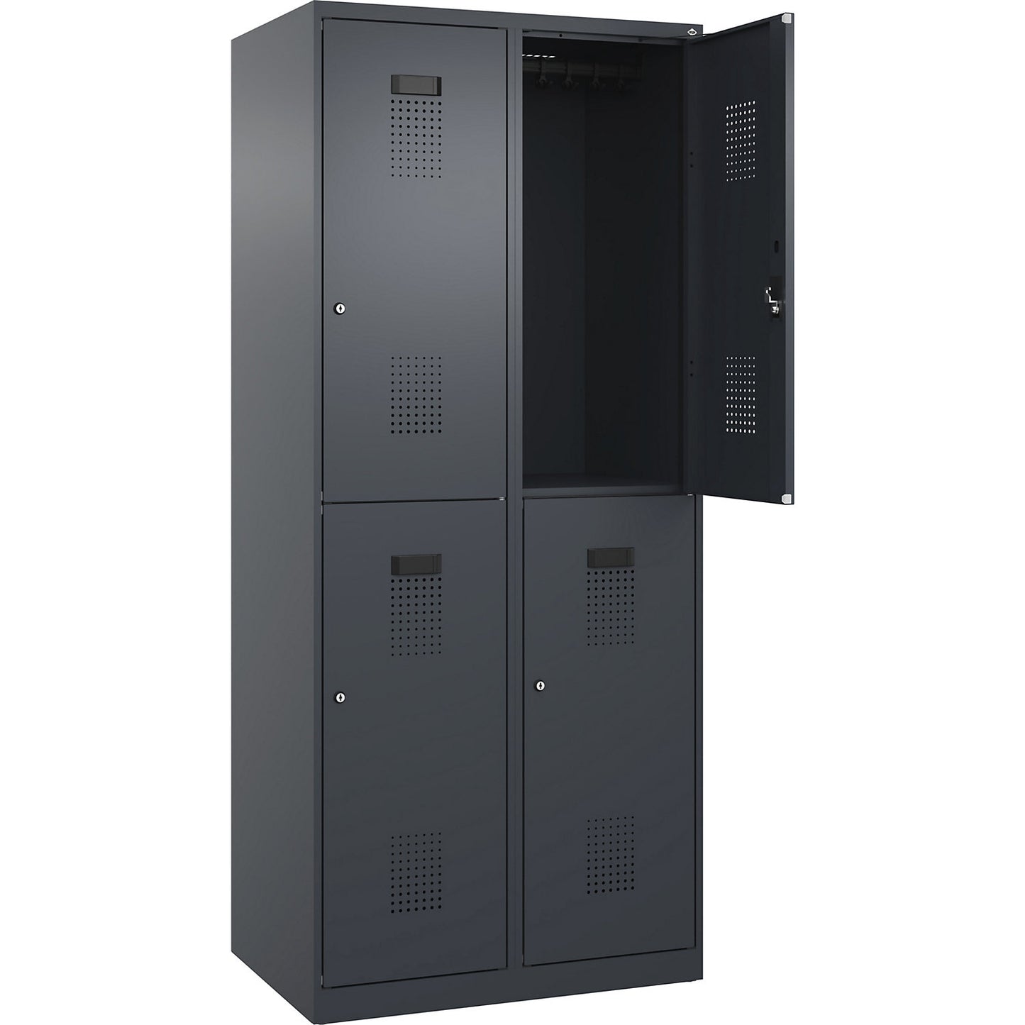 Evolo PLUS double deck clothes locker, 2 compartments, grey, W 800 mm, with floor glides, cylinder lock.