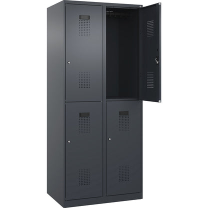 Evolo PLUS double deck clothes locker, 2 compartments, grey, W 800 mm, with floor glides, cylinder lock.