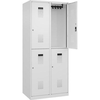 Evolo PLUS double deck clothes locker, 2 compartments, traffic white, W 800 mm, with floor glides, cylinder lock.
