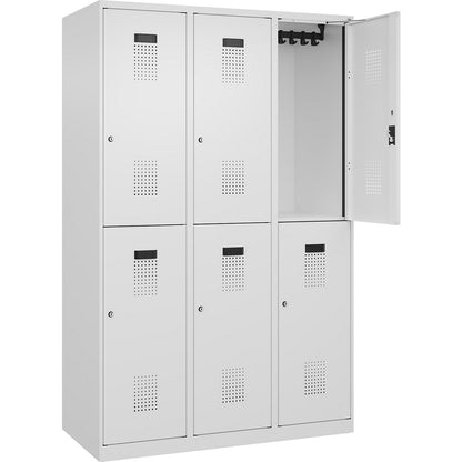 Evolo PLUS double deck clothes locker, 3 compartments, traffic white, W 1200 mm, with floor glides, cylinder lock.