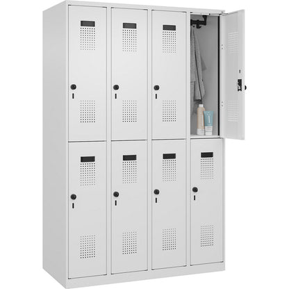 Evolo PLUS double deck clothes locker, 4 compartments, traffic white, W 1200 mm, with floor glides, rotary bolt.