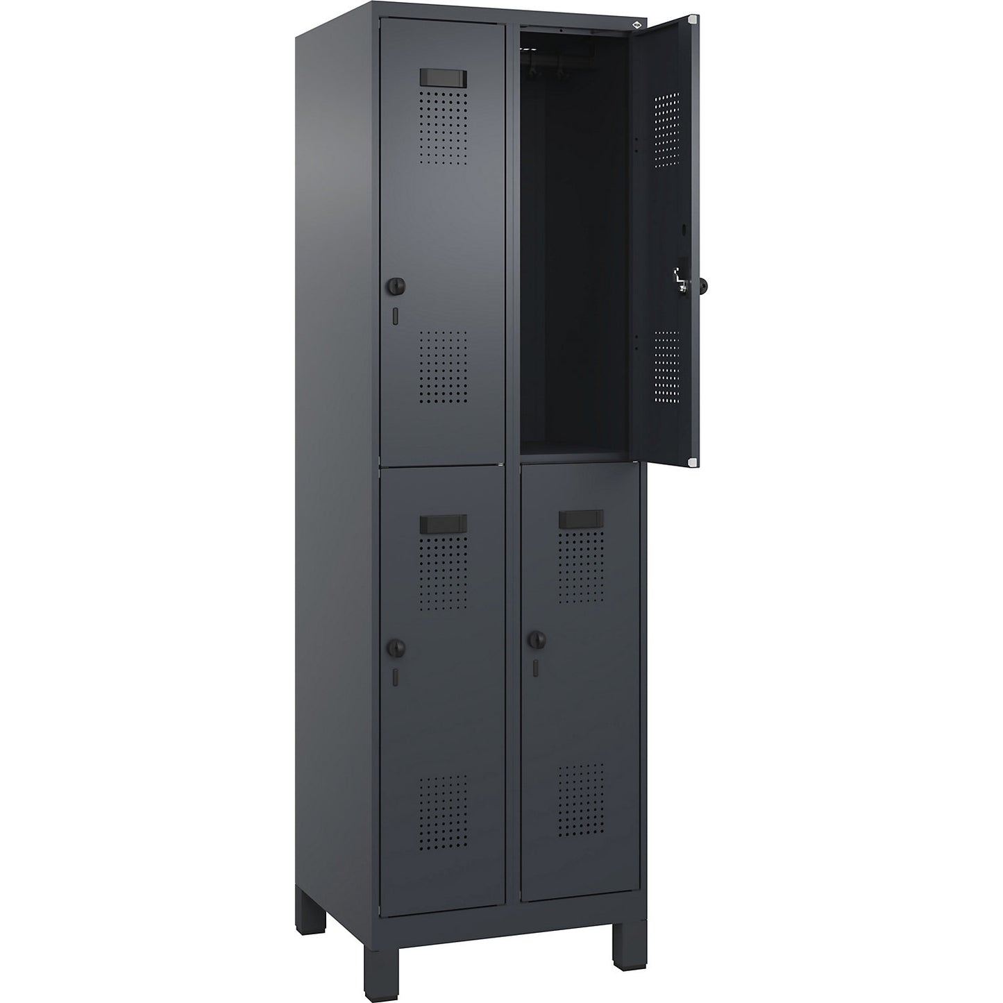 Evolo PLUS double deck clothes locker, 2 compartments, grey, W 600 mm, with wide feet, rotary bolt.