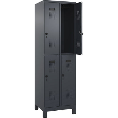 Evolo PLUS double deck clothes locker, 2 compartments, grey, W 600 mm, with wide feet, rotary bolt.