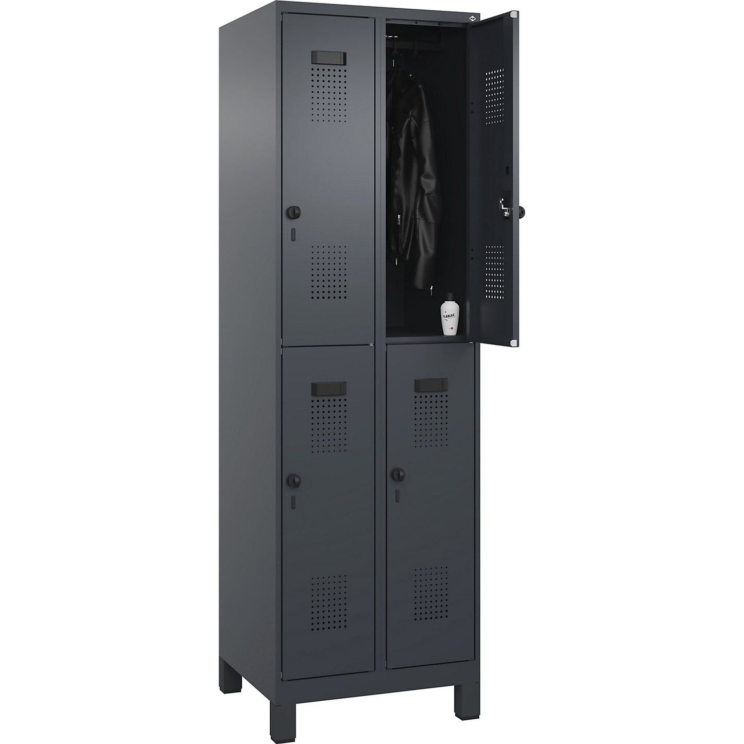 Evolo PLUS double deck clothes locker, 2 compartments, grey, W 600 mm, with wide feet, rotary bolt.