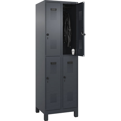 Evolo PLUS double deck clothes locker, 2 compartments, grey, W 600 mm, with wide feet, rotary bolt.