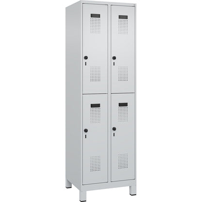 Evolo PLUS double deck clothes locker, 2 compartments, light grey, W 600 mm, with wide feet, rotary bolt.