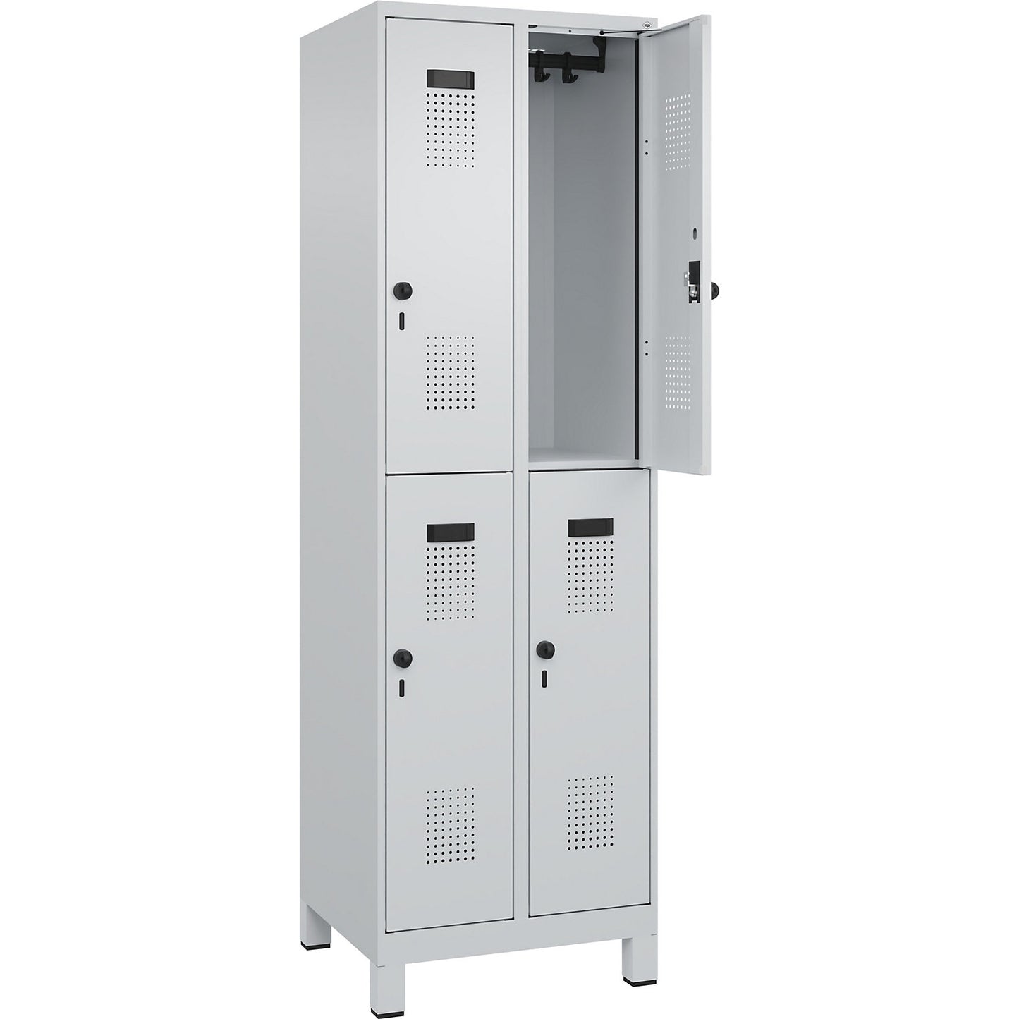 Evolo PLUS double deck clothes locker, 2 compartments, light grey, W 600 mm, with wide feet, rotary bolt.